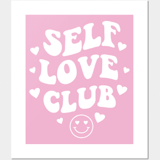 Self Love Club Aesthetic Words on Back Print - Anti Valentines Day White Posters and Art